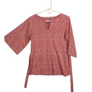 Vintage Shirt Womens 10 Belt Knit Polyester Red White Geometric half bell sleeve